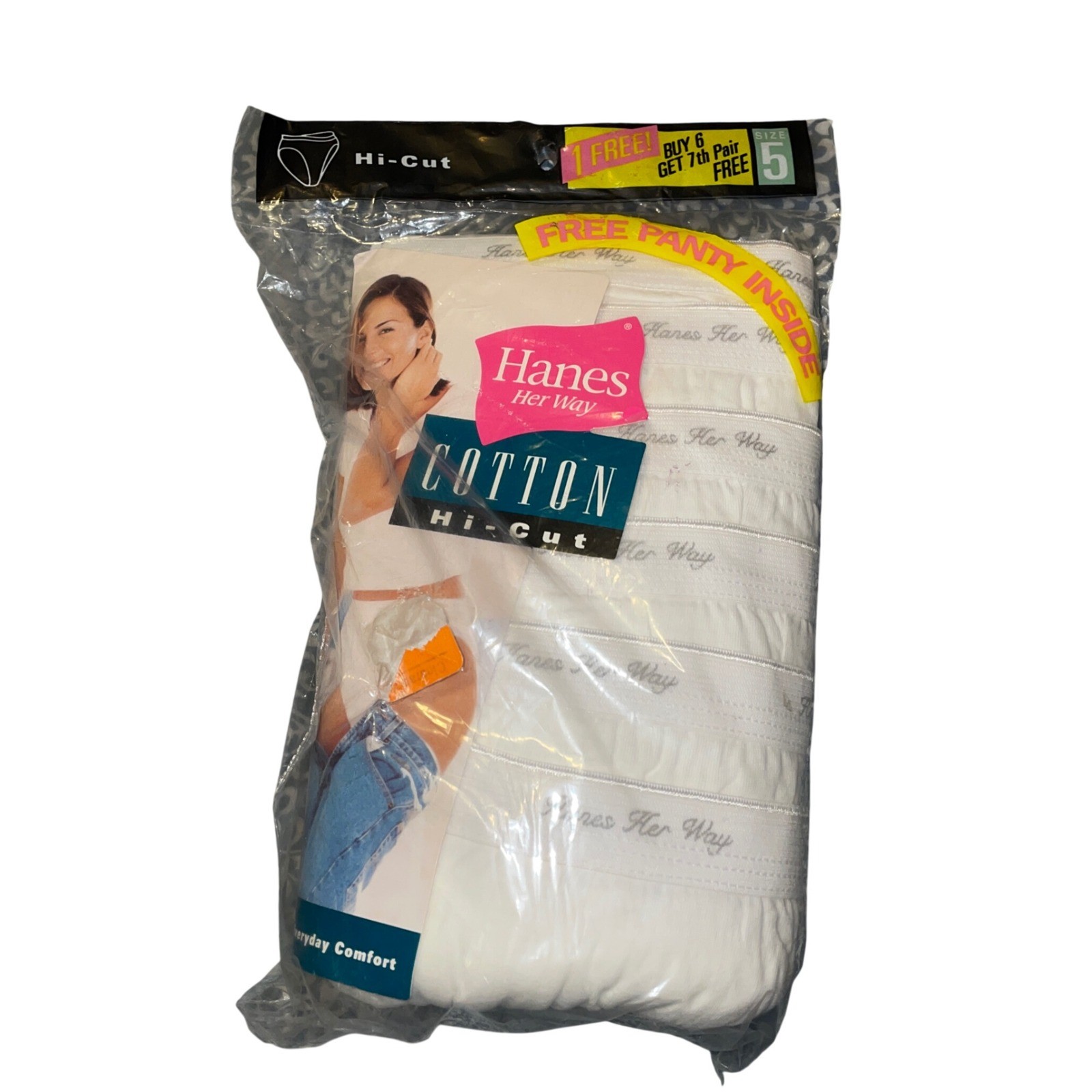 Hanes Her Way Vintage Cotton Hi-Cut Panties Multi-Pack White Striped Size 5 NEW