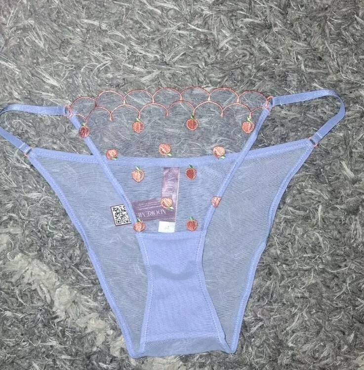 Adore Me/VS Embroidered Peach String Brazilian Panty NEW Small