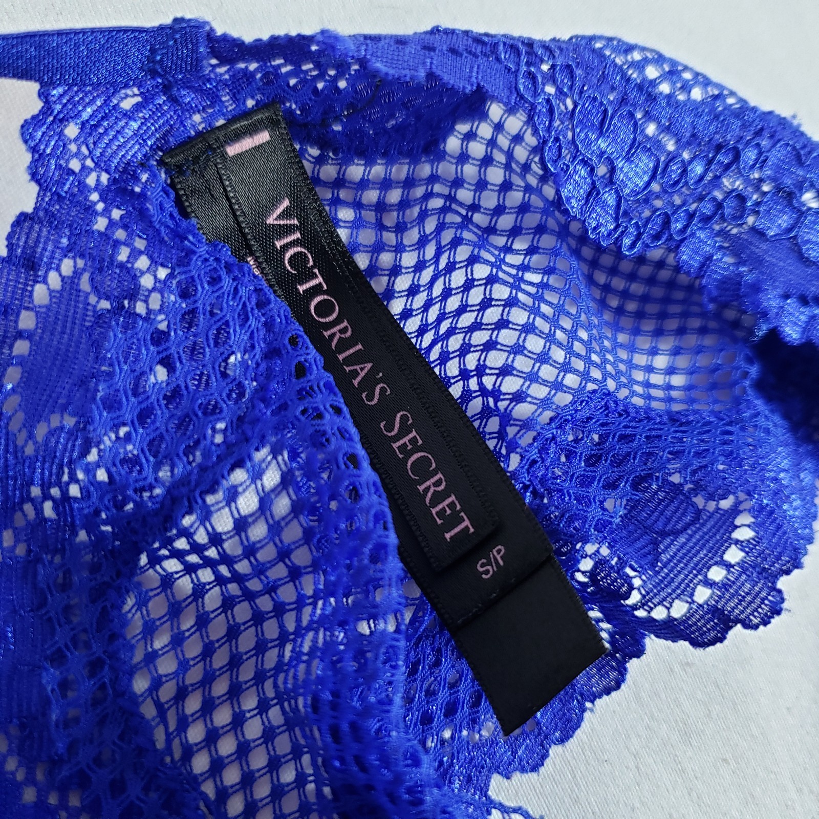 Victoria’s Secret Cheeky Small Royal Blue Sheer Fishnet T-Back Lace Trim
