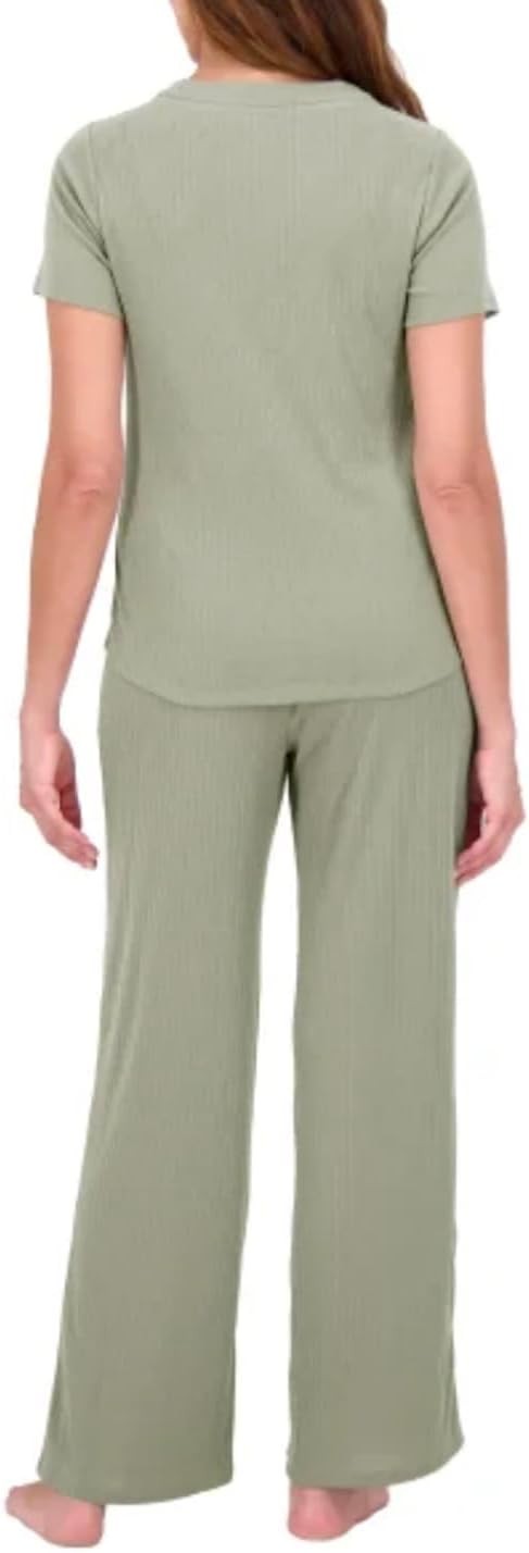 Live 2 Lounge Women’s 4 Piece Pointelle Lounge Wear Pajama Set, Green, Small
