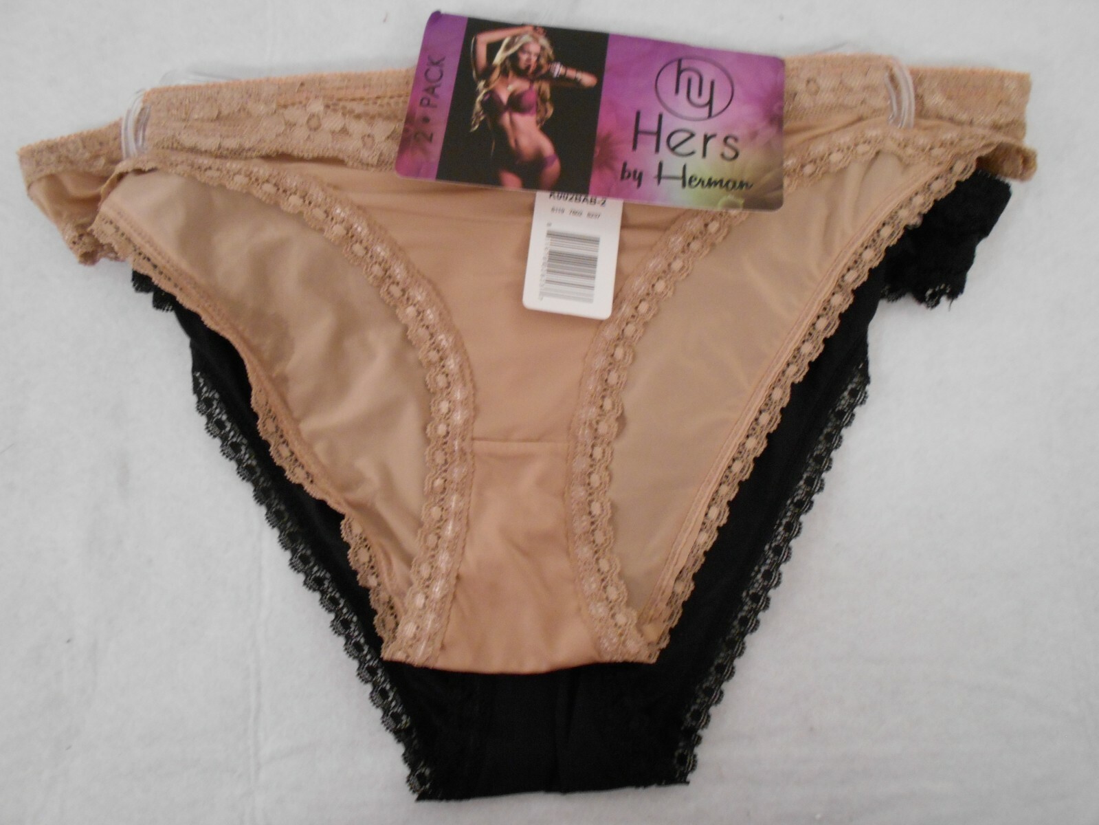NWT Hers by Herman Black/Tan Lace Trimmed Hipster Panties. Size L