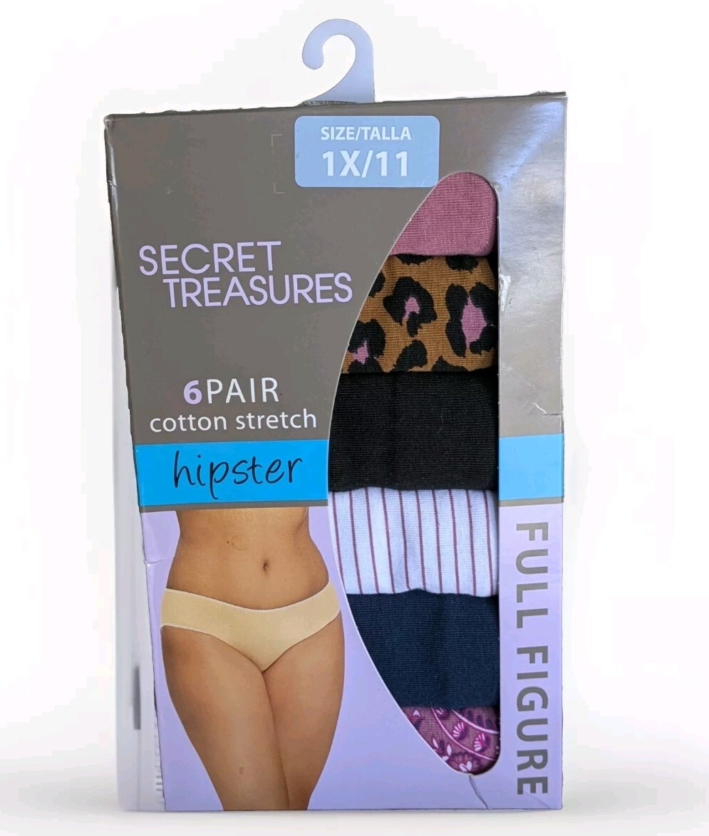 Secret Treasures 6 Pair Cotton Stretch Hipster Briefs Full Figure Womens 1X/11