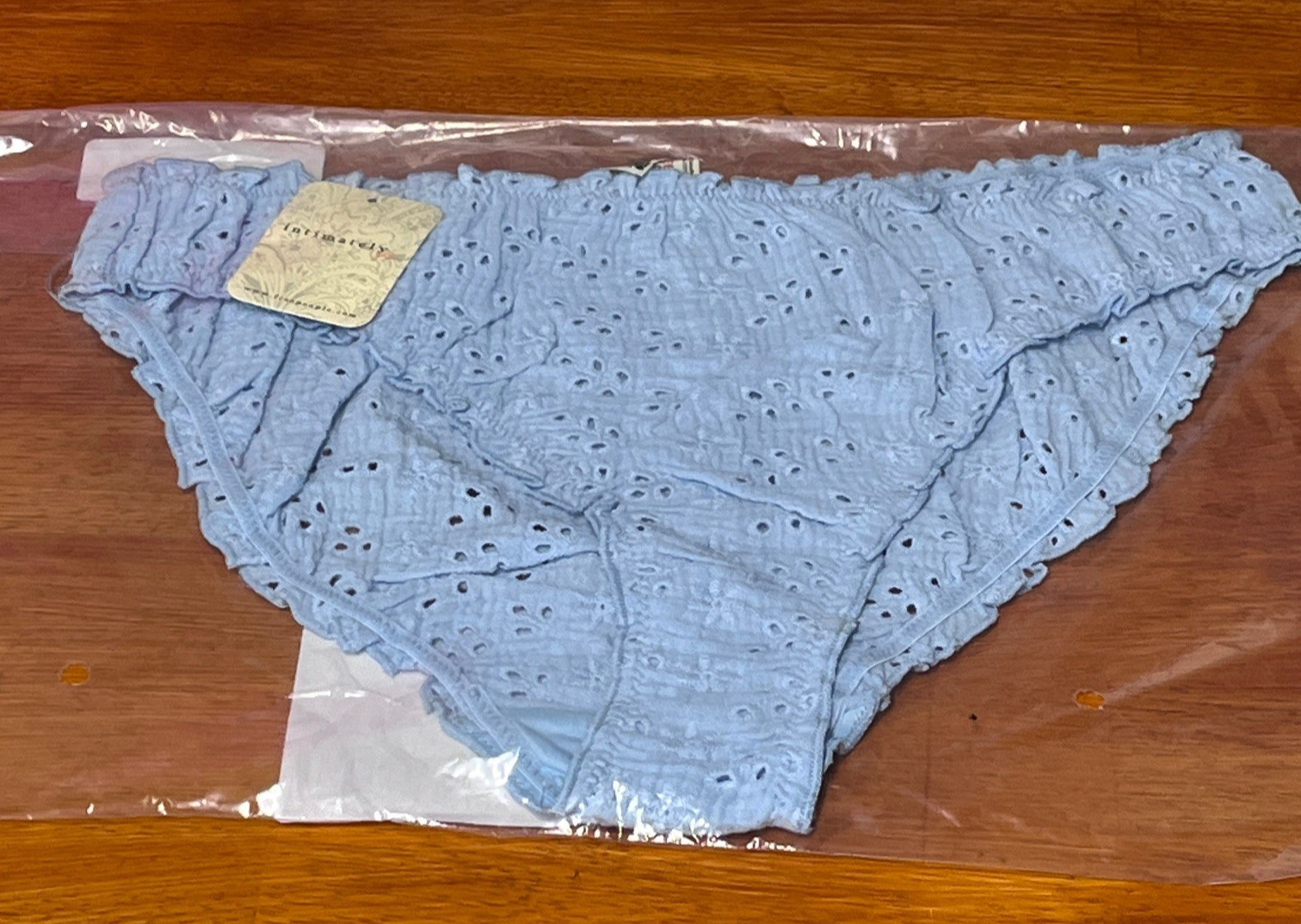 NWT Intimately FP Home Grown Stretch Cotton Eyelet Panties Misty Blue Sz L