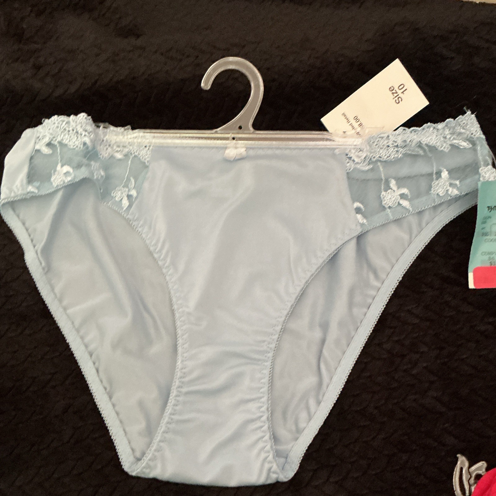 Rampage Women’s Blue Solid Lace Trim Bikini Panties Underwear, Size 10