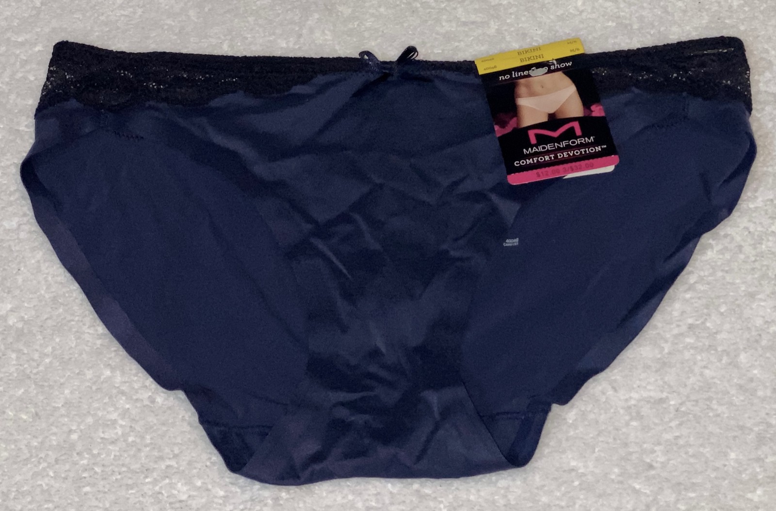 MAIDENFORM Comfort Devotion Embellished Navy Blue Black Bikini Panty Womens XL 8