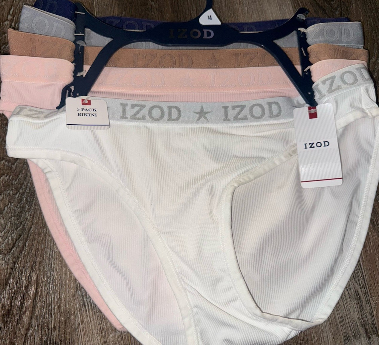 IZOD ~ 5-Pair Womens Bikini Underwear Panties Polyester Blend Ribbed ~ M