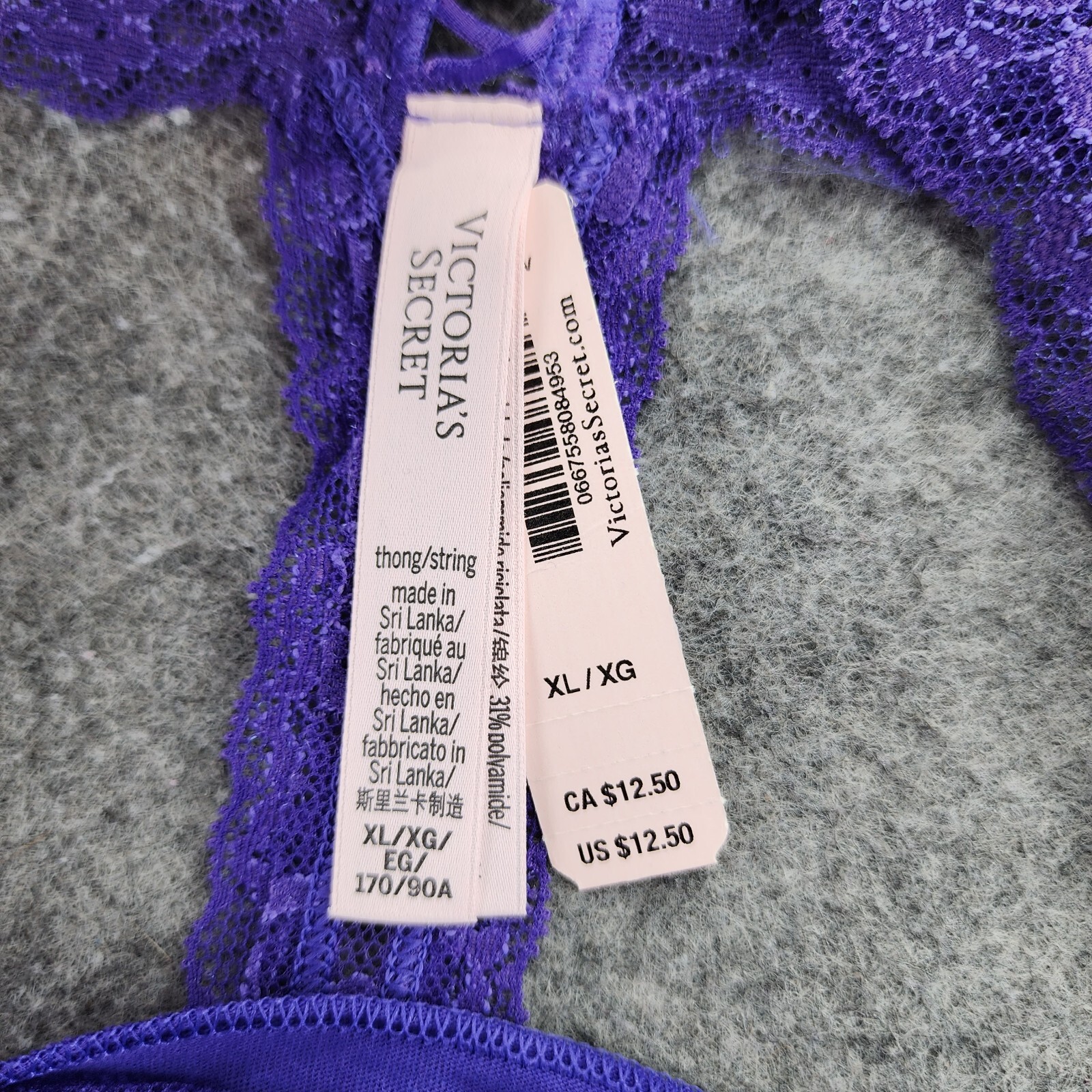 Victoria Secret Panties Womens XL Purple Floral Lace Thong