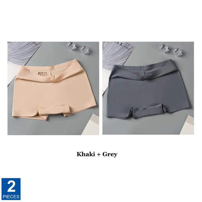 Seamless Silk Boyshorts Soft Solid Color Plus Size Women’s Underwear 2 Pcs