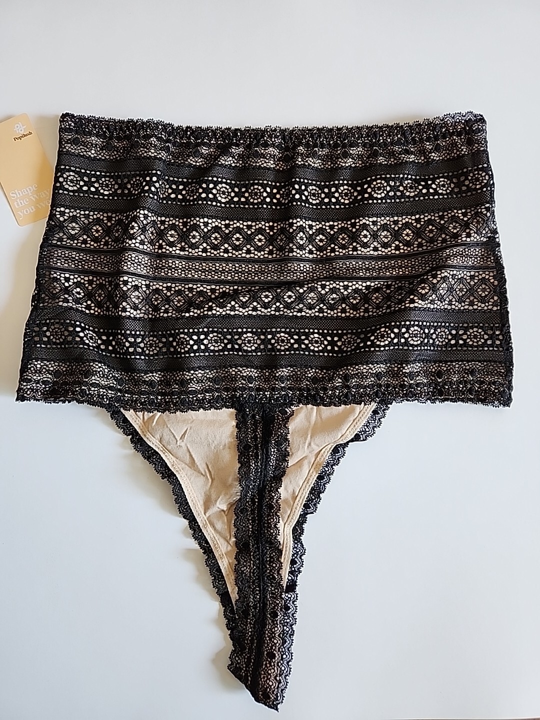 Nwt Popilush Shapewear Panties High-waisted Underwear Lace Thong Black LARGE