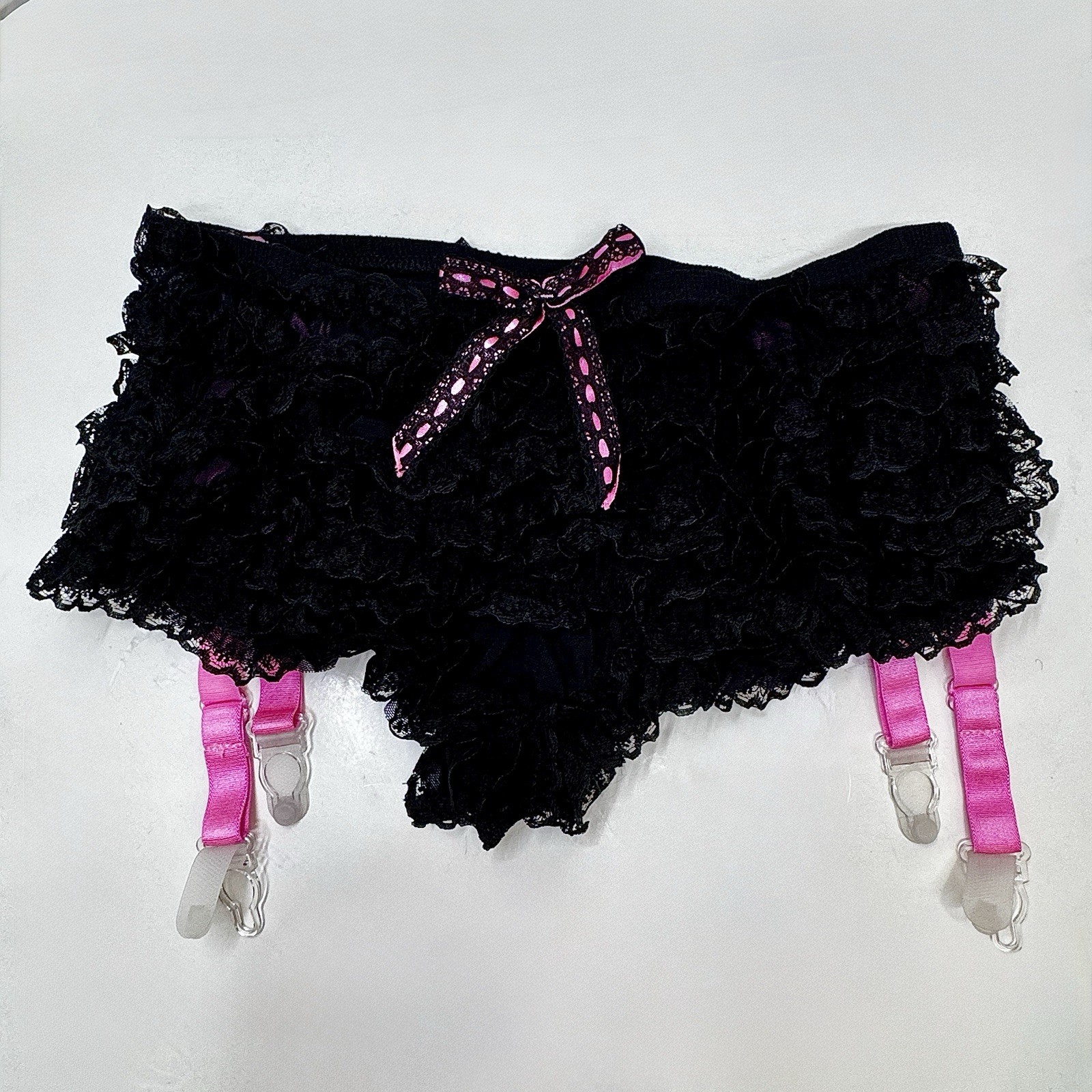 VTG Y2K Panties/Boyshorts w/ attached Garter Straps Lace Ruffle Coquette Pin-Up