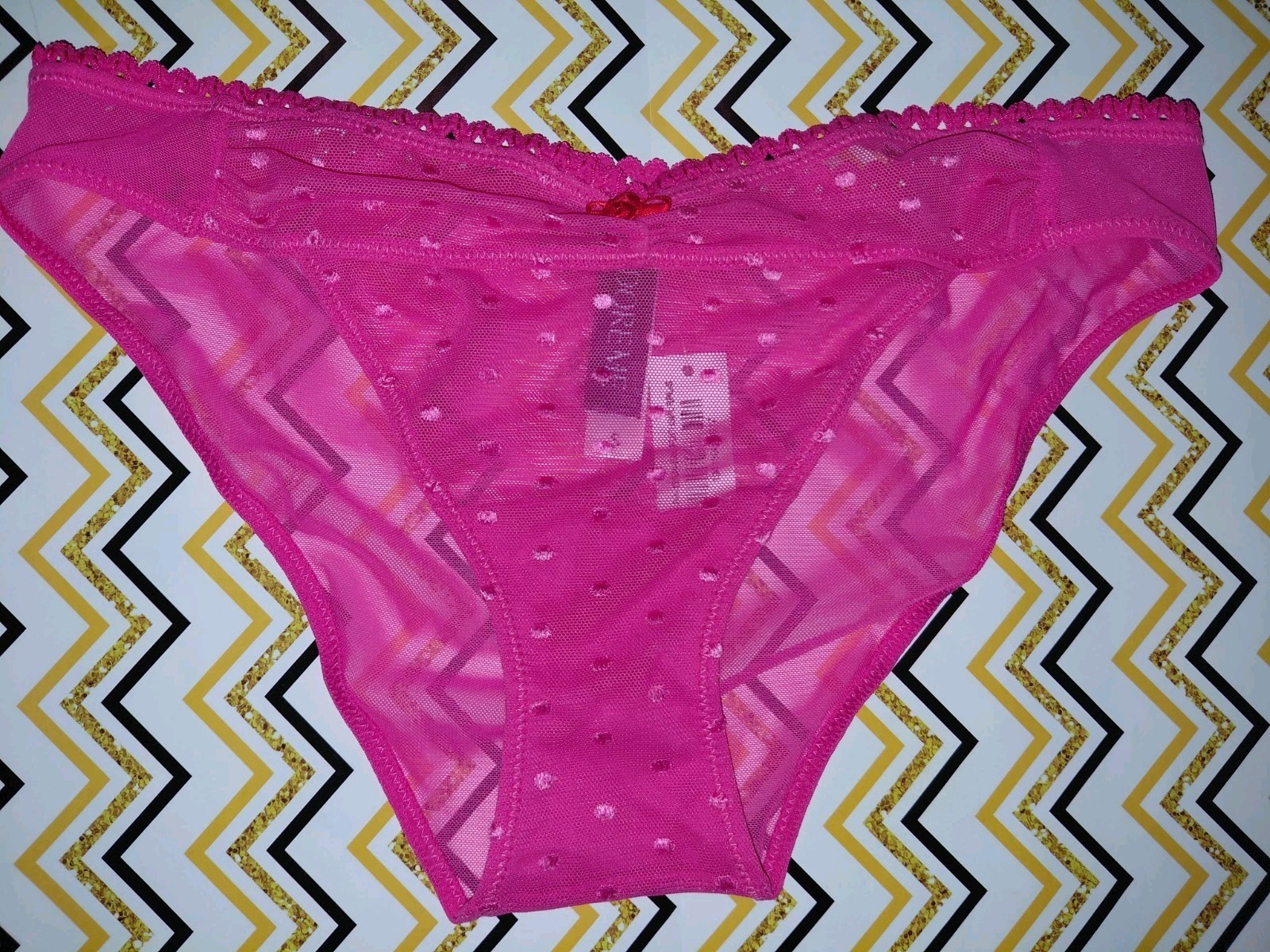 Adore Me/VS Floral Lace/ Flocked mesh Bikini Panty NEW Size Small Hot Pink