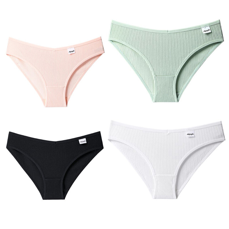 4PCS/LOT Ladies Womens Sexy Cotton Panties Underwear Lingeries Brief Ribbed Soft
