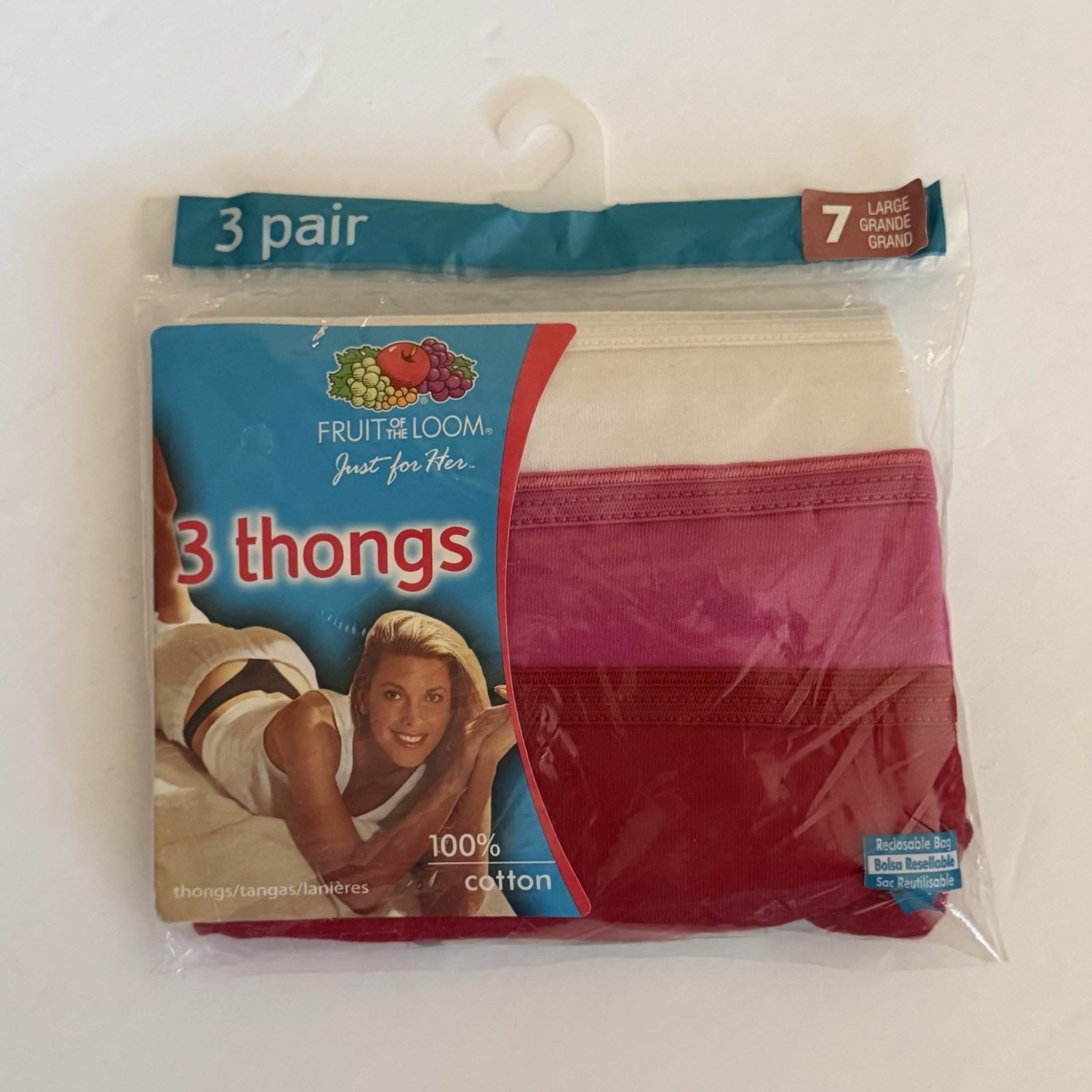 Vintage Fruit Of The Loom Thongs 3-pack Y2K Whale Tail 100% Cotton NOS NIP