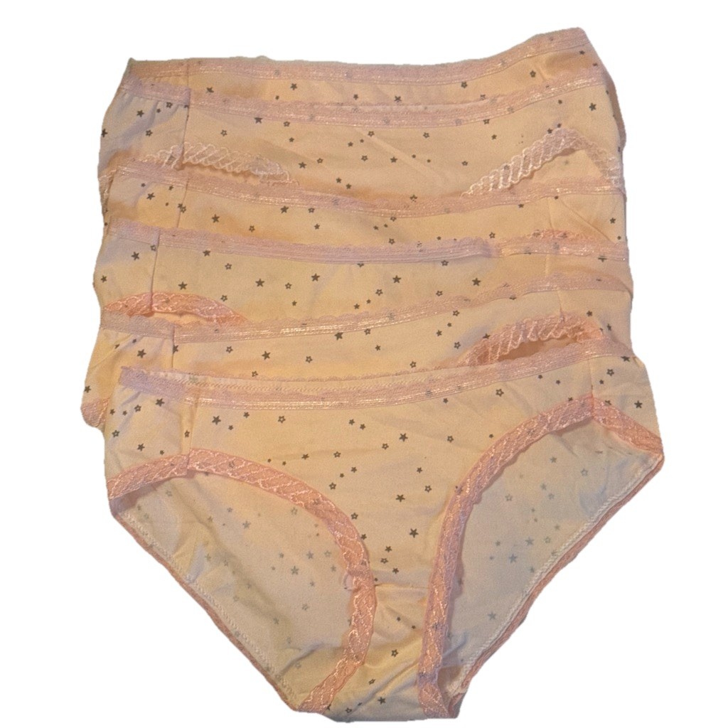 Women’s Bikini Panties 6-Pack Size SM/MED Pink Star Print Lace Trim Stretch