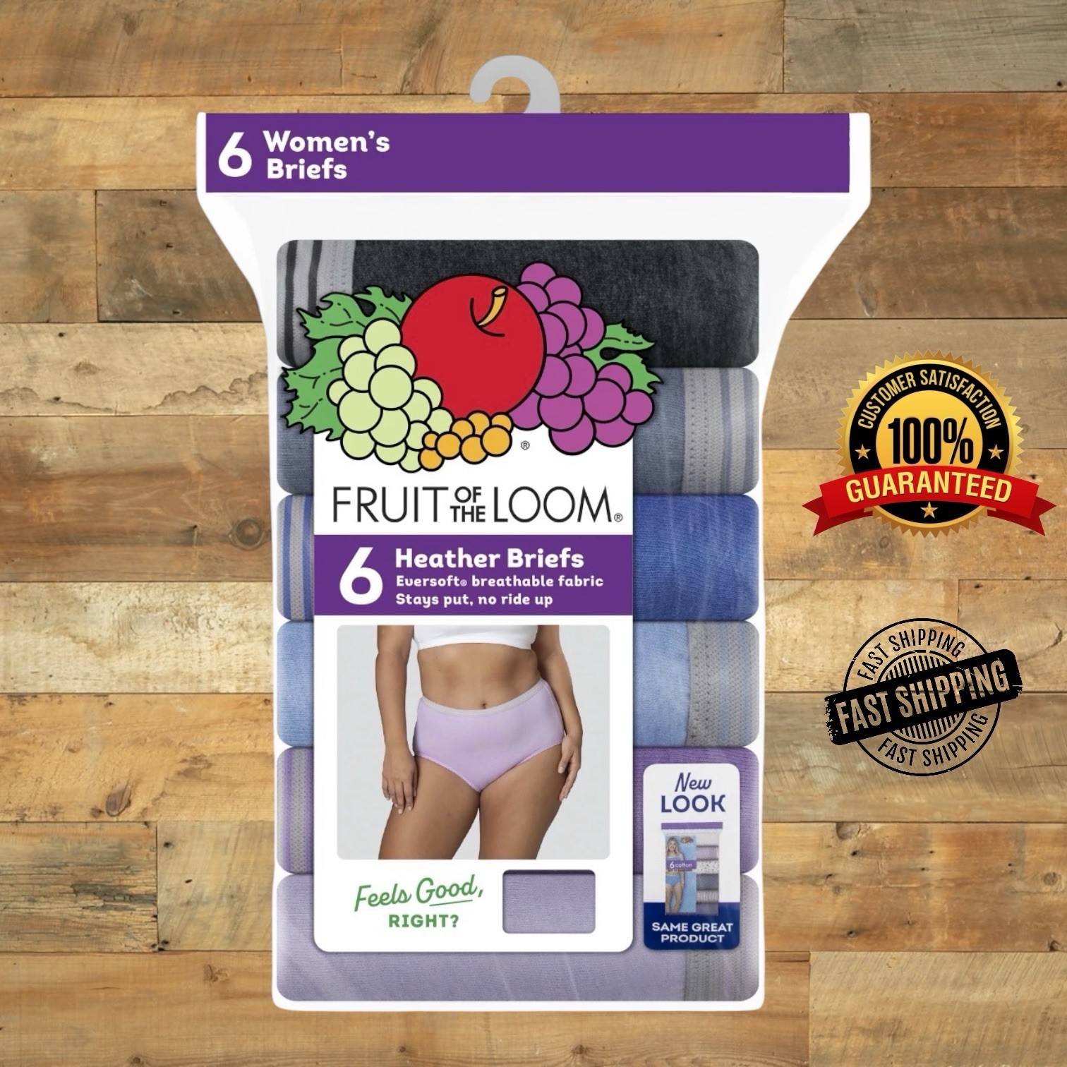 Fruit of the Loom Women’s Heather Briefs Underwear 6-Pack, Assorted, Size 9/2XL