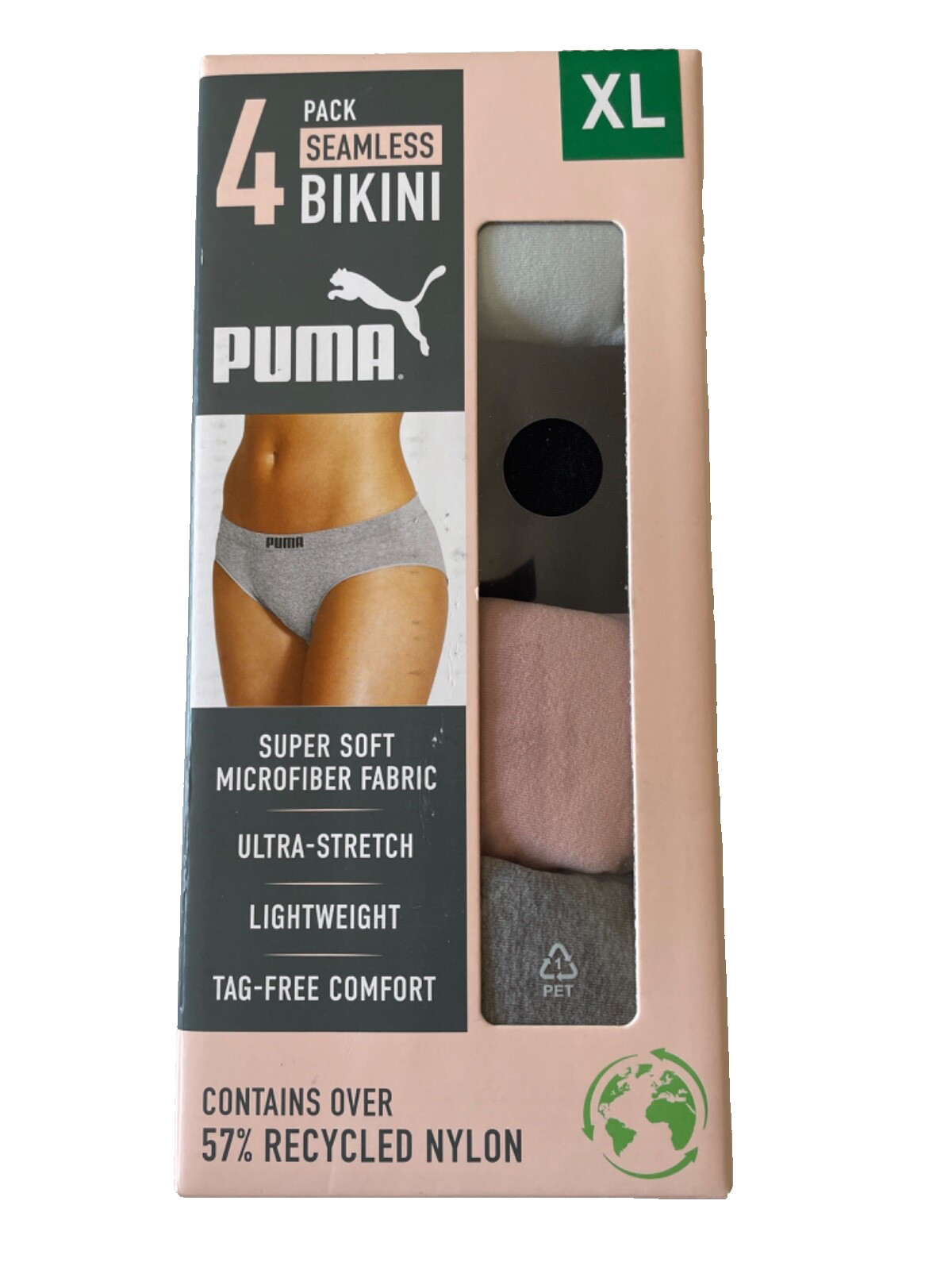 Puma Ladies 4-Pack Seamless Bikini Panties Soft Ultra-Stretch, Multicolor, XL