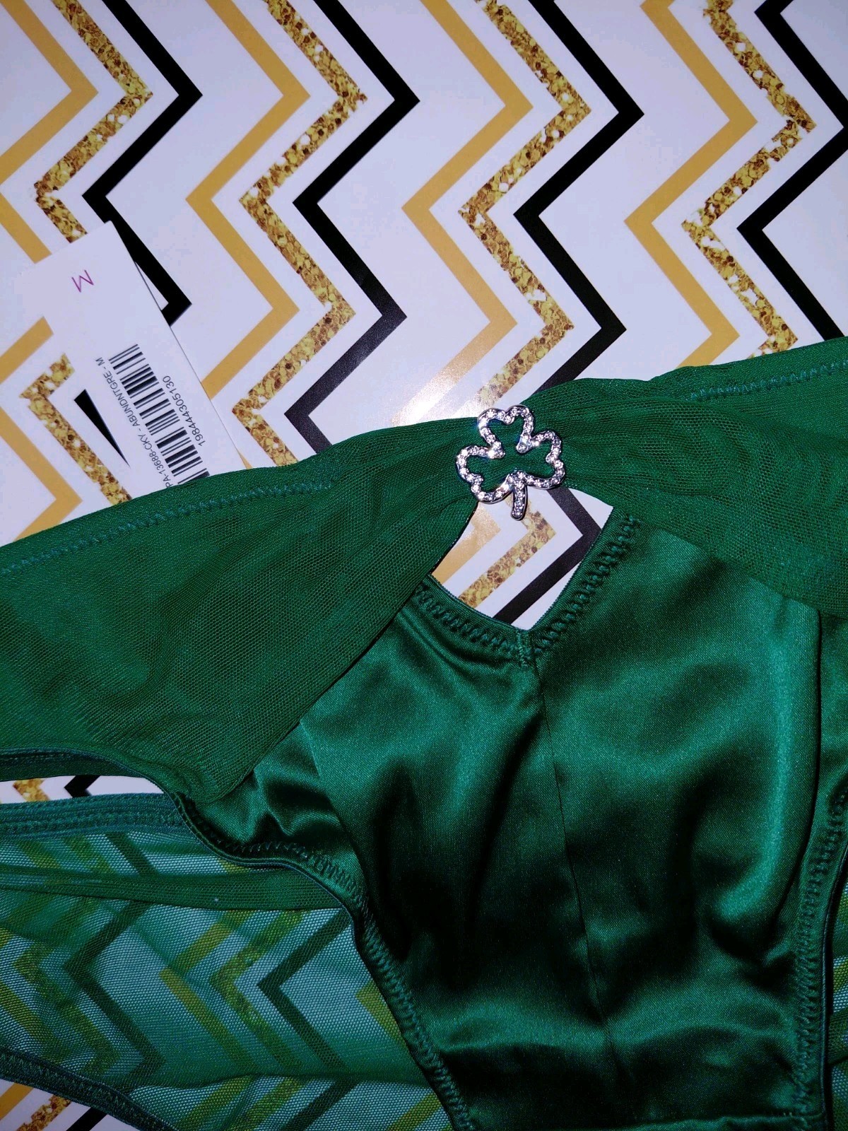 Adore Me/VS Mesh Ruched Bk Shamrock Charmed Cheeky Panty NEW Green