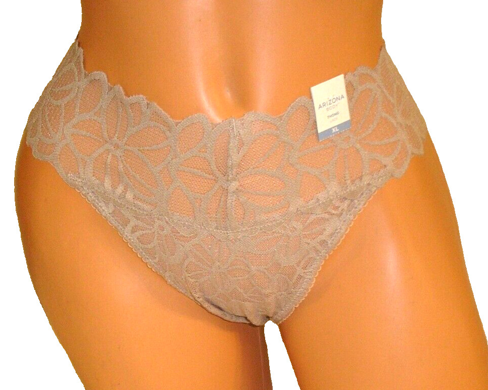 Panties Lingerie Arizona Body Floral Lace Beige Thong XL Adult Gift