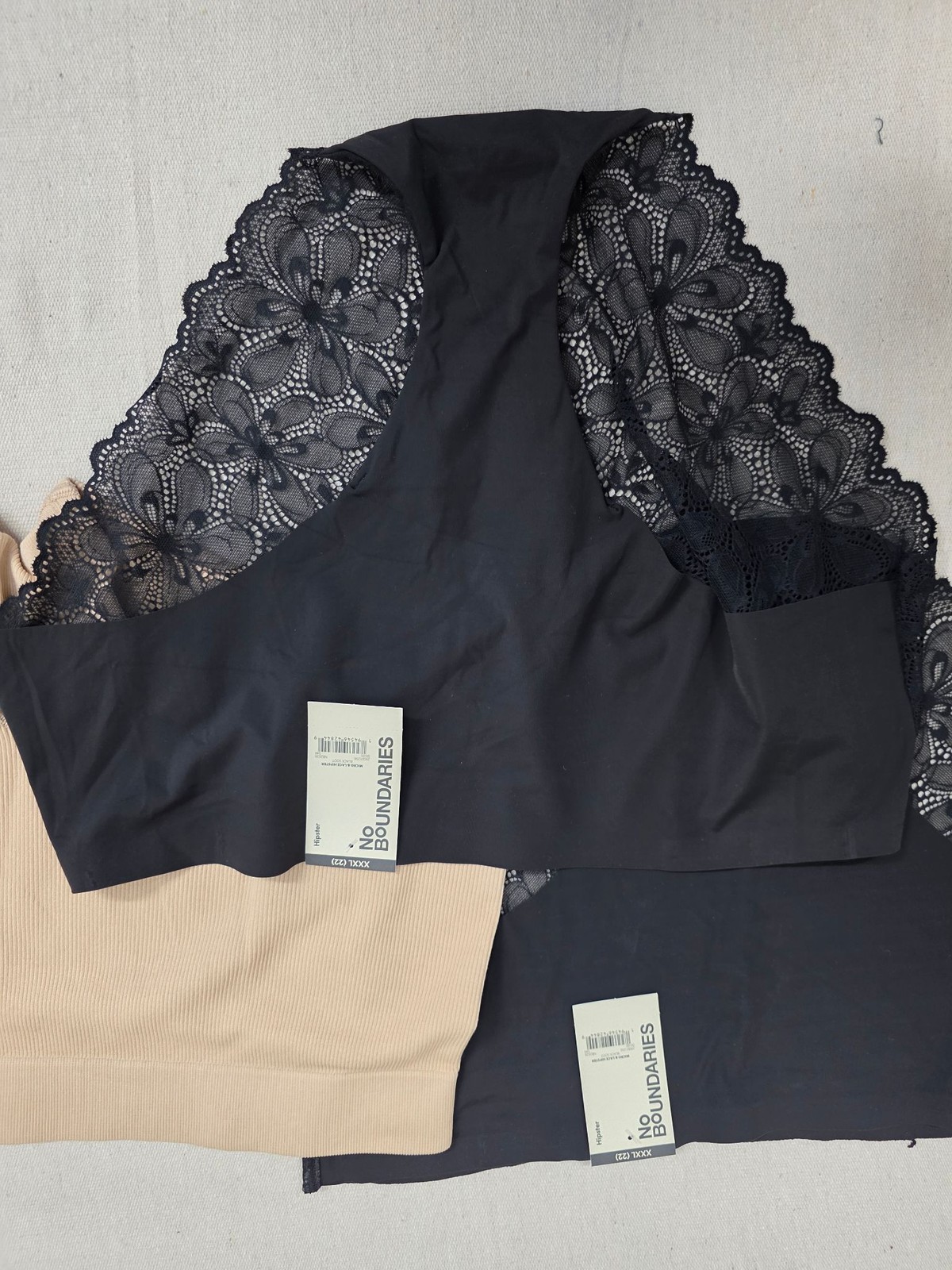 No Boundaries Panties Lot of 3 XXXL 22 Hipster Lace Boyshort Black Tan NWT