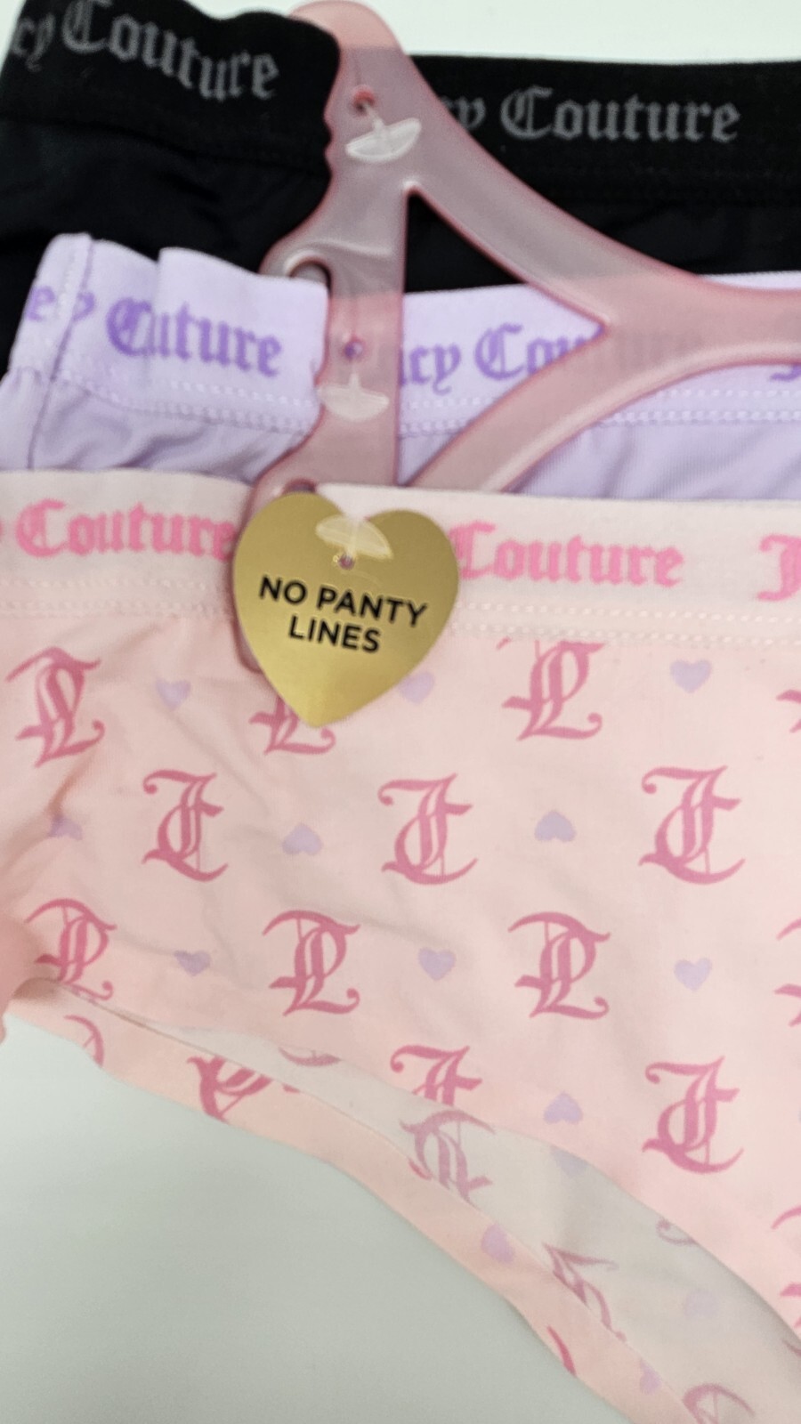 JUICY COUTURE 3 Pack Women M XL Logo No Lines Panties Black Purple Pink