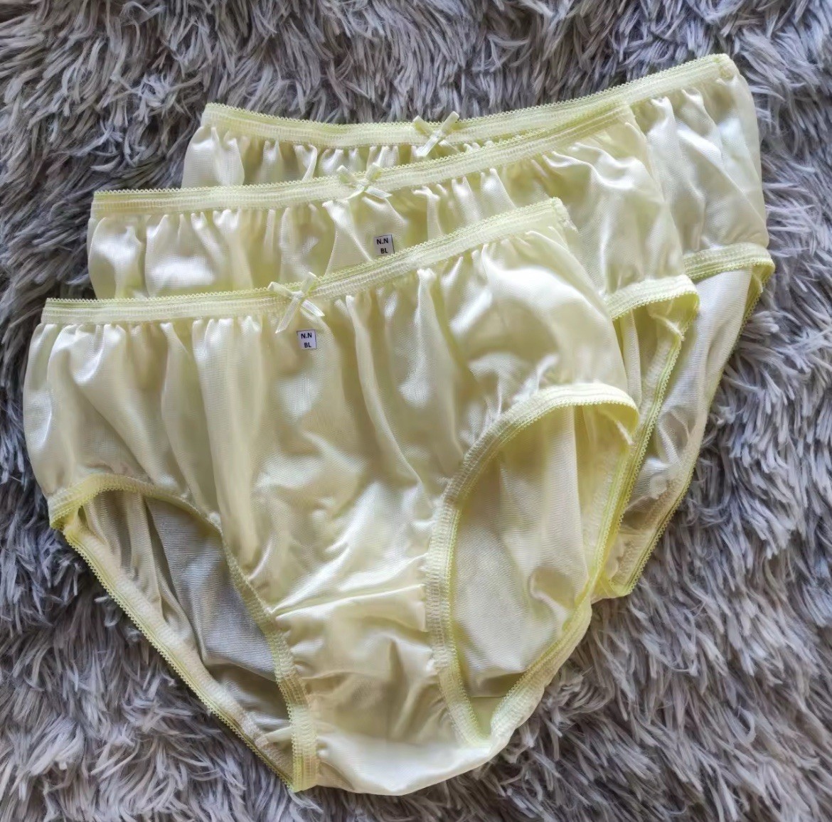 Women Bikini Yellow Nylon Briefs Soft L Waist 28-32 Hip 32-38 Pack of 3