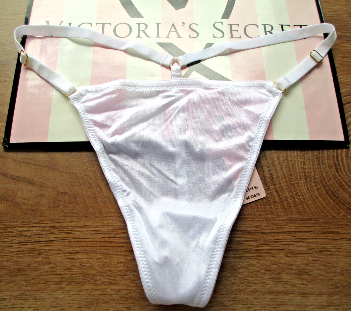 VICTORIA’S SECRET VERY SEXY V-String Thong Panty M L XL White NWT Adjustable VS