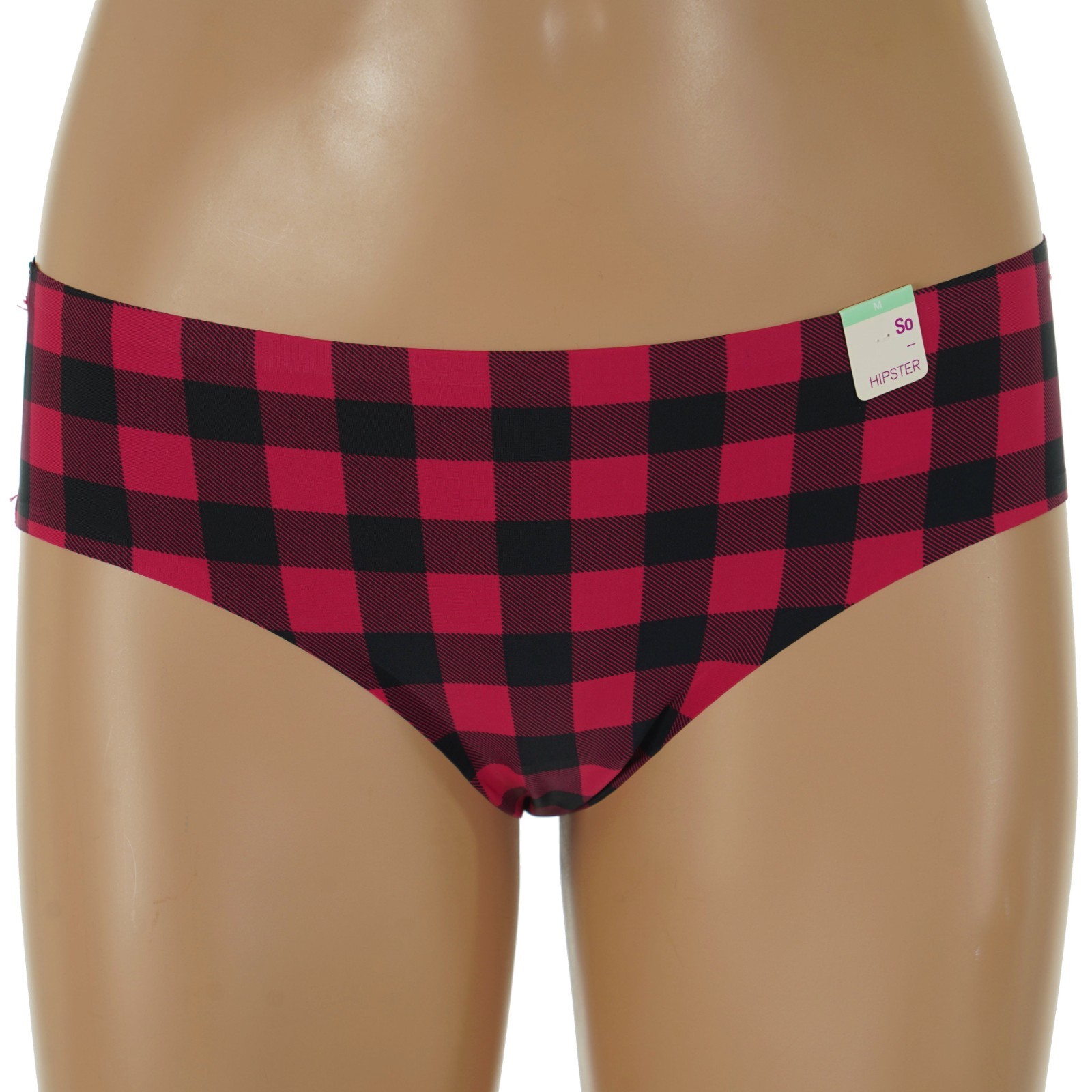 SO Junior’s Size 7-9 MEDIUM Smooth RED BLACK Buffalo Check HIPSTER PANTY SO64001