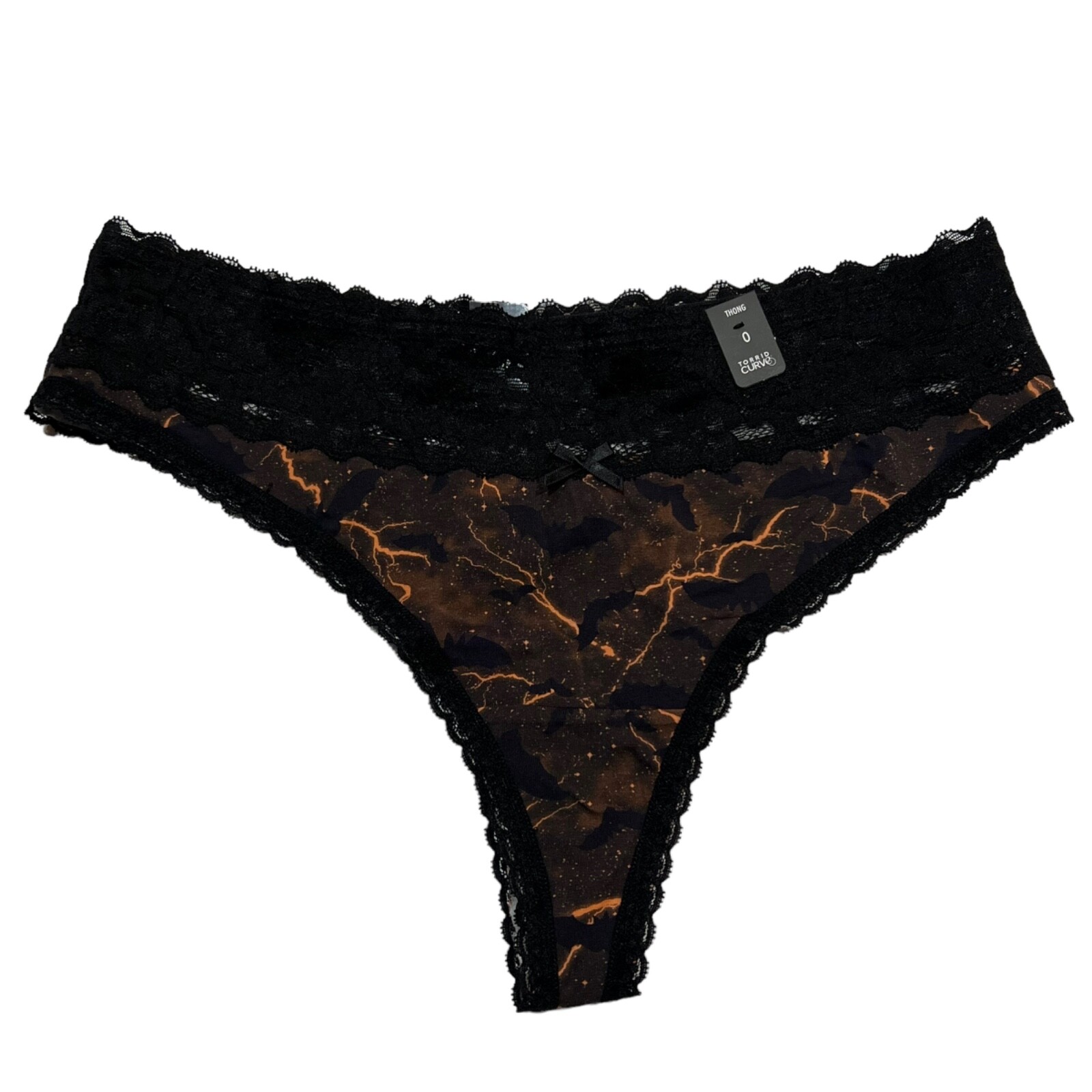 NWT TORRID Thong Pantie Underwear 0X-3X Jersey Lace Black Halloween Bats