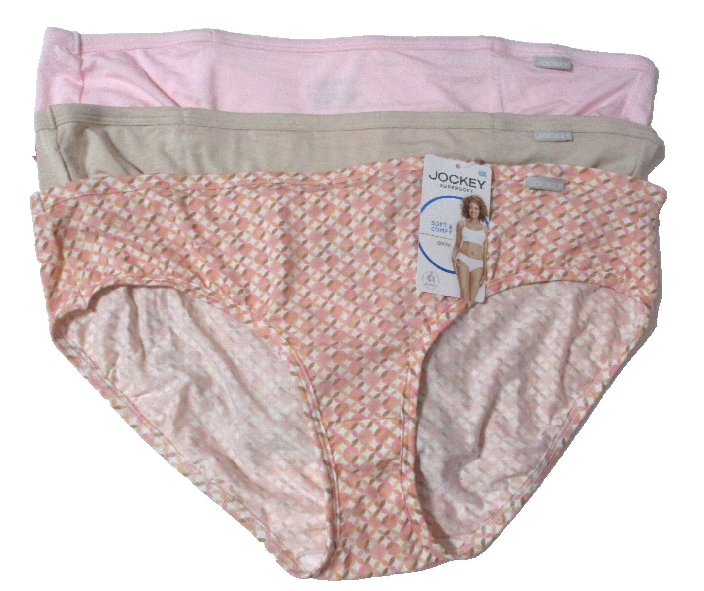 JOCKEY 3 PAIR 9 XXL BIKINI SUPERSOFT 2070 S0FT COMFY MODAL PINK TAN GEO PANTIES