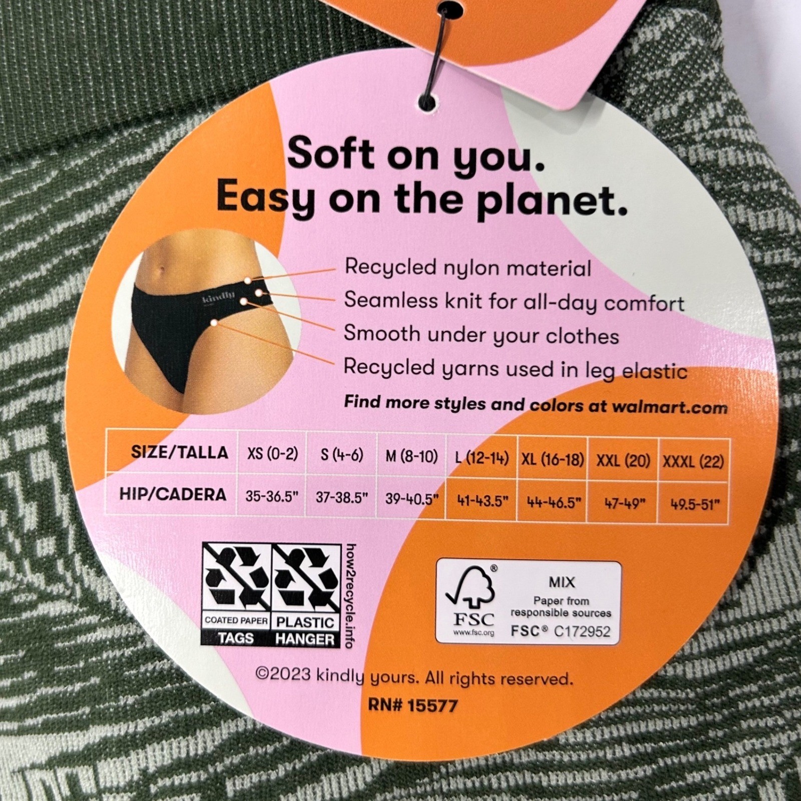Kindly Yours Sustainable Seamless Thong 3-Pack Green Tropical Stripe 3XL 22 NEW