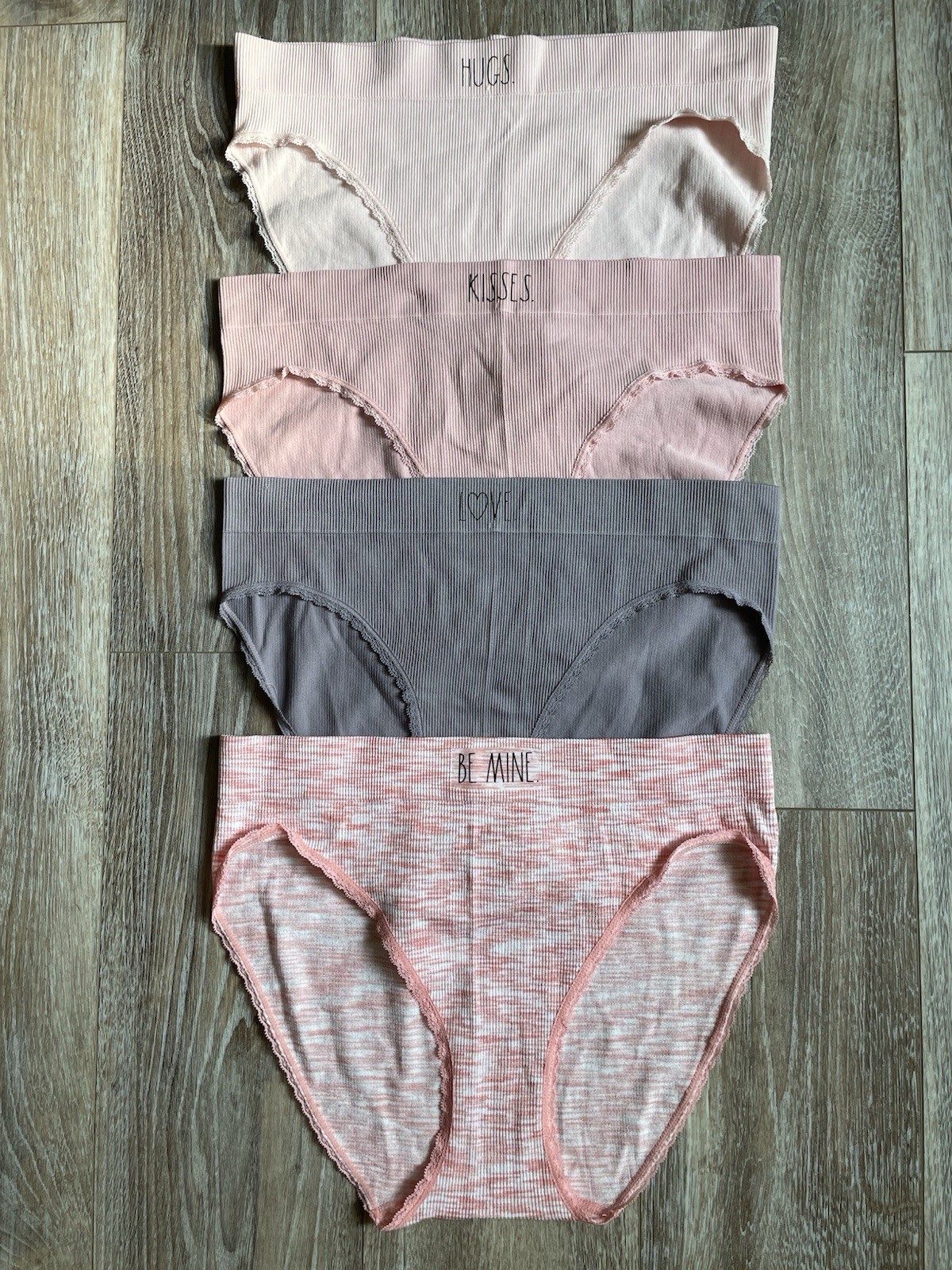 RAE DUNN Bikini Breif Underpants XXL Nylon Ribbed Hugs Kisses Love Hugs Set 4