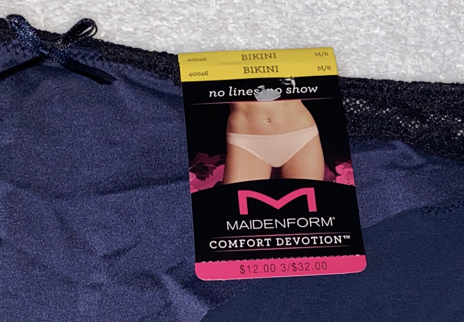 MAIDENFORM Comfort Devotion Embellished Navy Blue Black Bikini Panty Womens XL 8