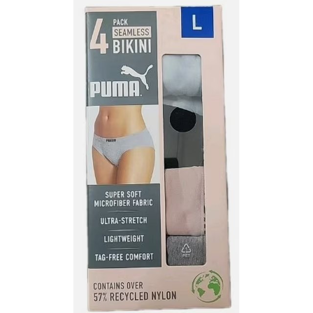 Puma Women’s 4 Pack Multicolor Seamless Bikini Underwear, Size L