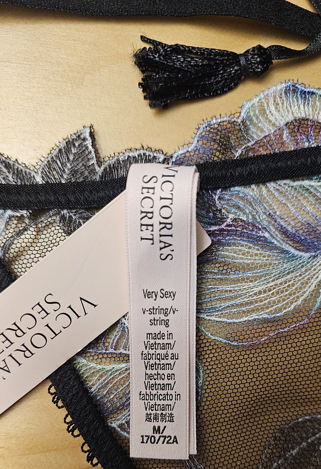 Size Medium Very Sexy V-String Victoria’s Secret Tasseled Black New With Tags