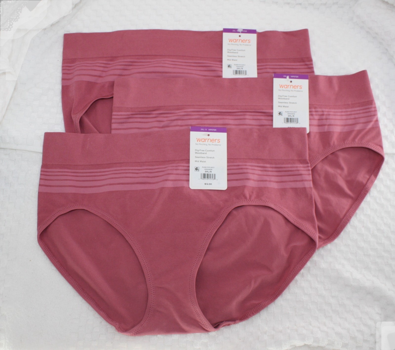 New set of 3 WARNER’S no muffin pinching problem SEAMLESS HIPSTER MAUVE 2XL/9