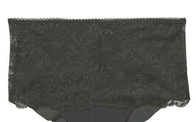 M Black Floral Lace Front NOSHOW Victorias Secret High Waist Midi Brief Panty