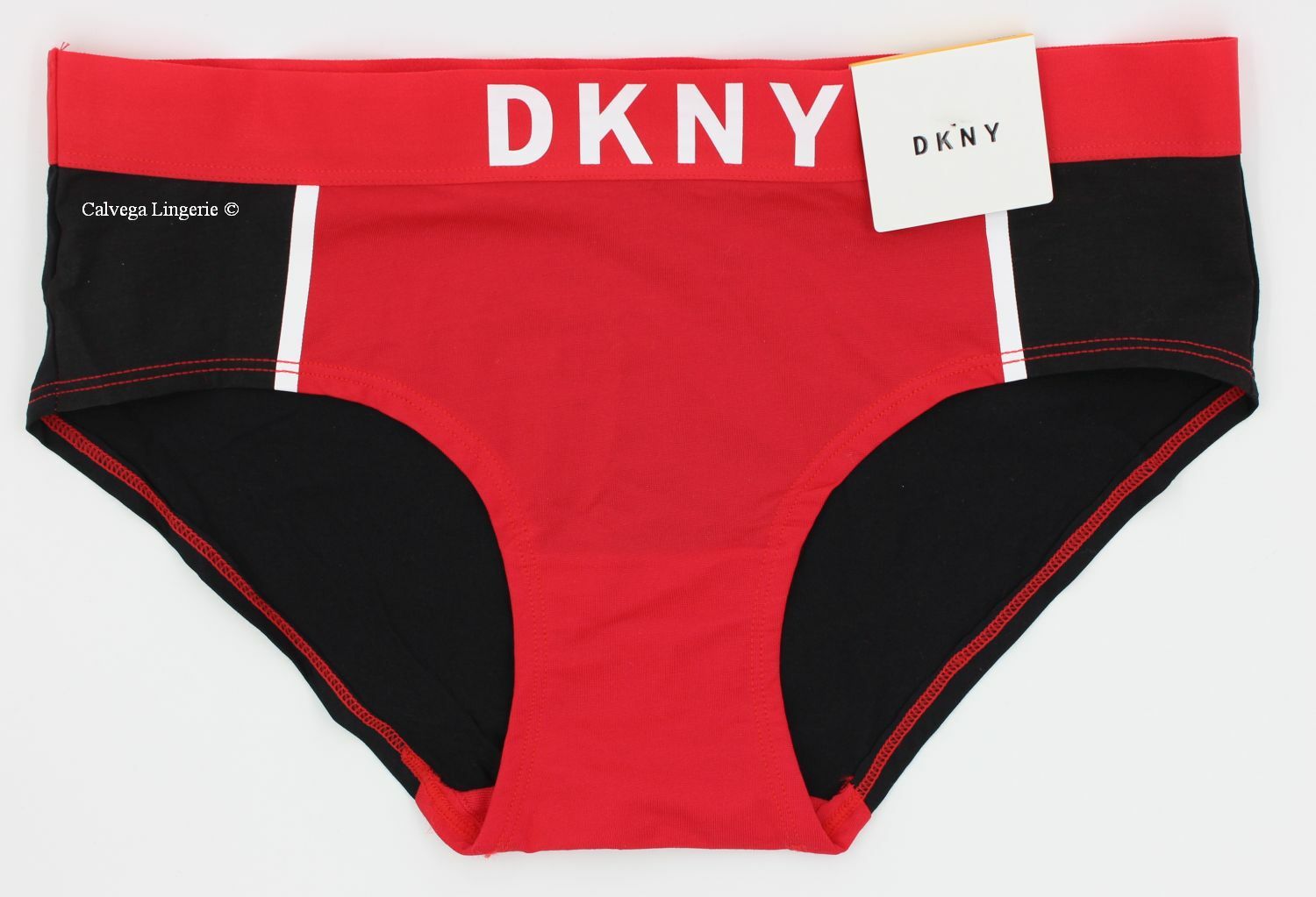 NWT DKNY DK5005 “Cherry Racing” Cotton Blend Graphic Logo Boyshorts, Black / Red