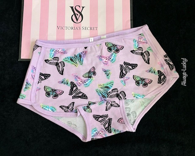 NWT Victorias Secret PINK Cotton Dorm Boyshort Panties Lavender Butterflies Sz M