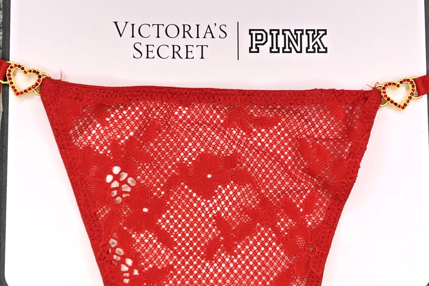 Victoria’s Secret Dream Angels NWT Large Red Lace Thong Panty Rhinestone Heart