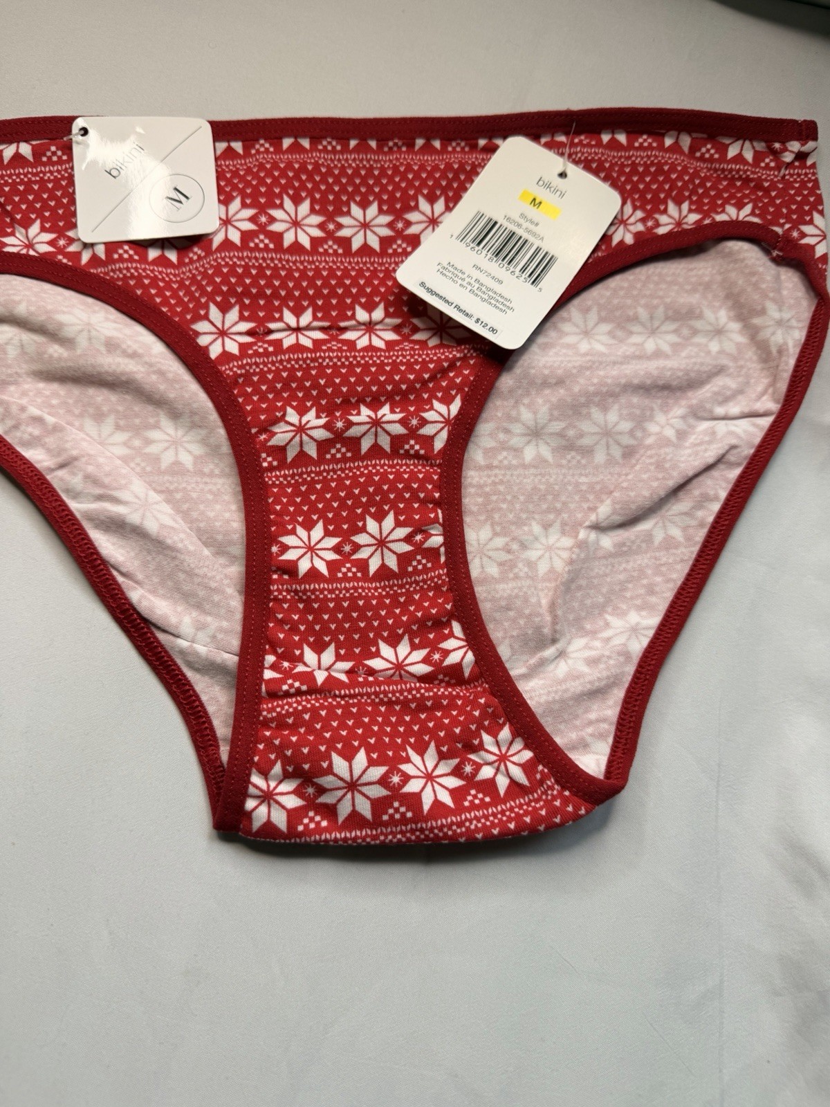 René Rofé Women’s Bikini Panties M Red/White Fair Isle MPN 16206-5622A