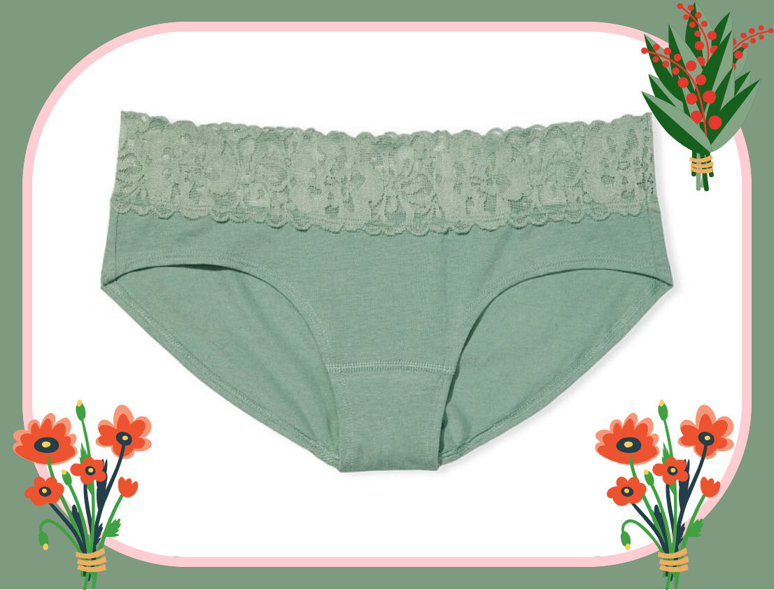 XXL Green Wide Stretch Lace Waist Cotton Victorias Secret Hiphugger Brief Panty