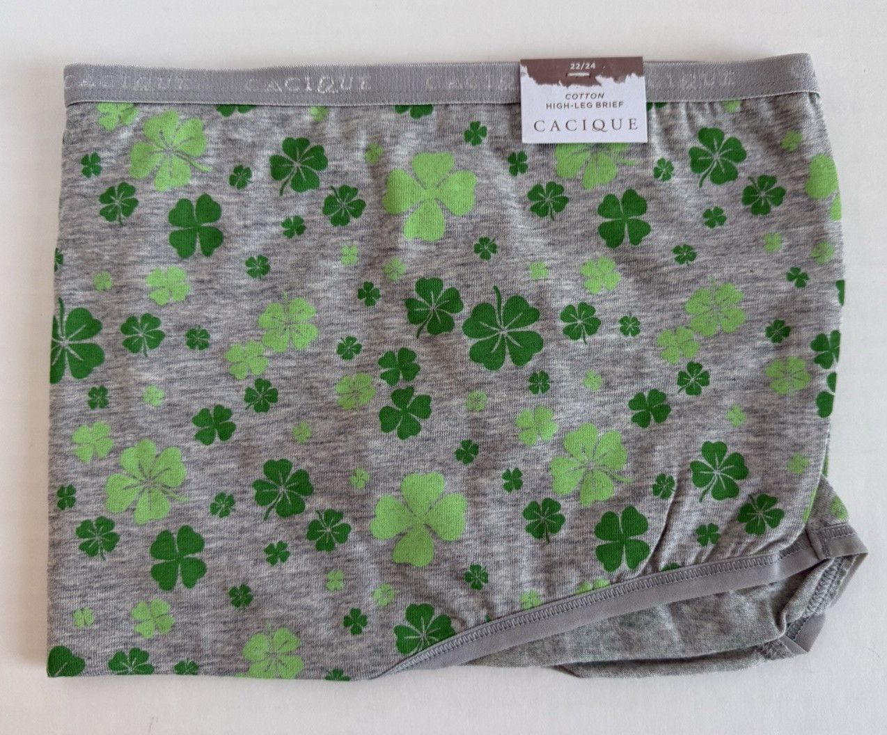 Lane Bryant Cacique 22/24 Gray Green Shamrock Cotton High Leg Brief Underwear