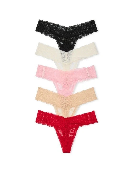 VICTORIA’S SECRET 5-Pack Lace Thong Panties Size XL, L, New #B1-1