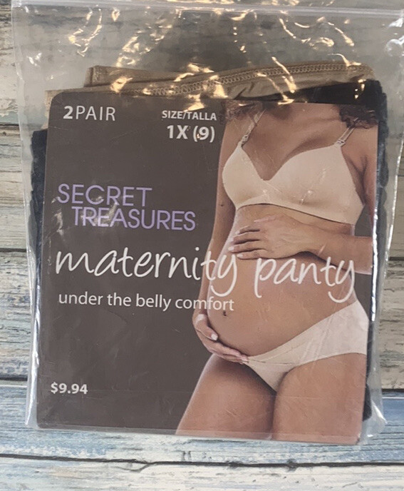 Secret Treasures, Maternity Panty, Size 1X (9), 2 Pair, Black and Beige