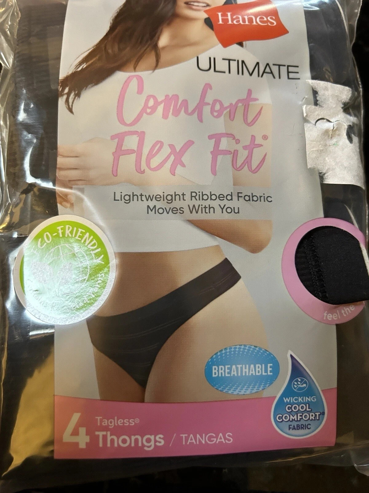 Women’s Hanes® Ultimate flex fit black 4-Pack Thong Underwear sz s 5 new nip