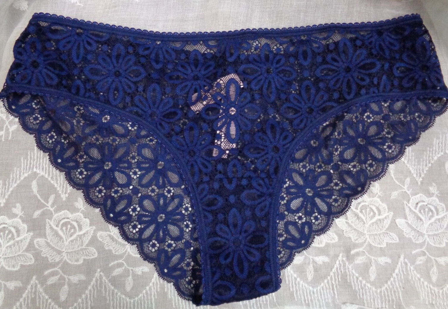 Vtg Women’s VICTORIA’S SECRET Cheeky Panties BLUE LACE 11117779 / L