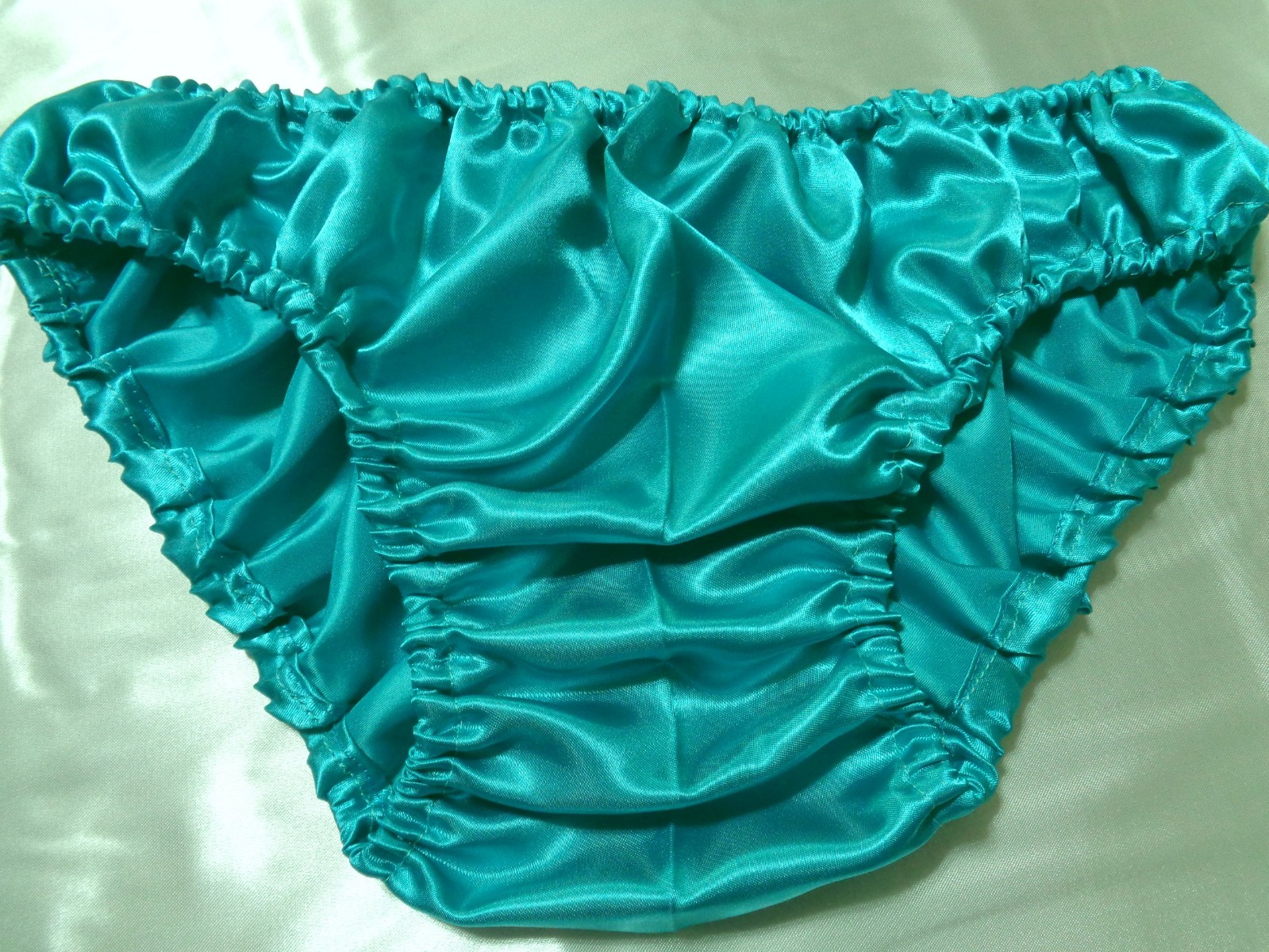 adult sissy aqua green frilly men satin bikini panties bloomer dress-up 34-47
