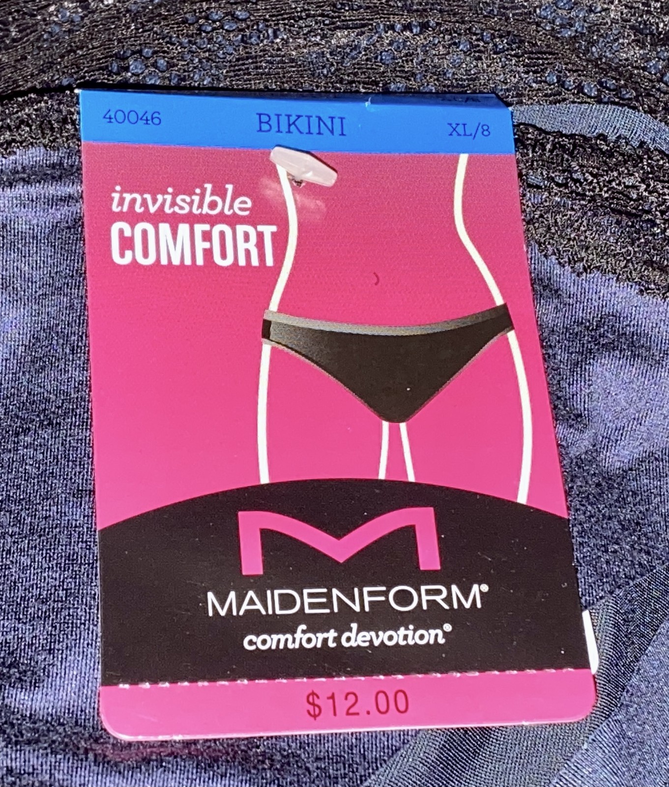 MAIDENFORM Comfort Devotion Embellished Navy Blue Black Bikini Panty Womens XL 8