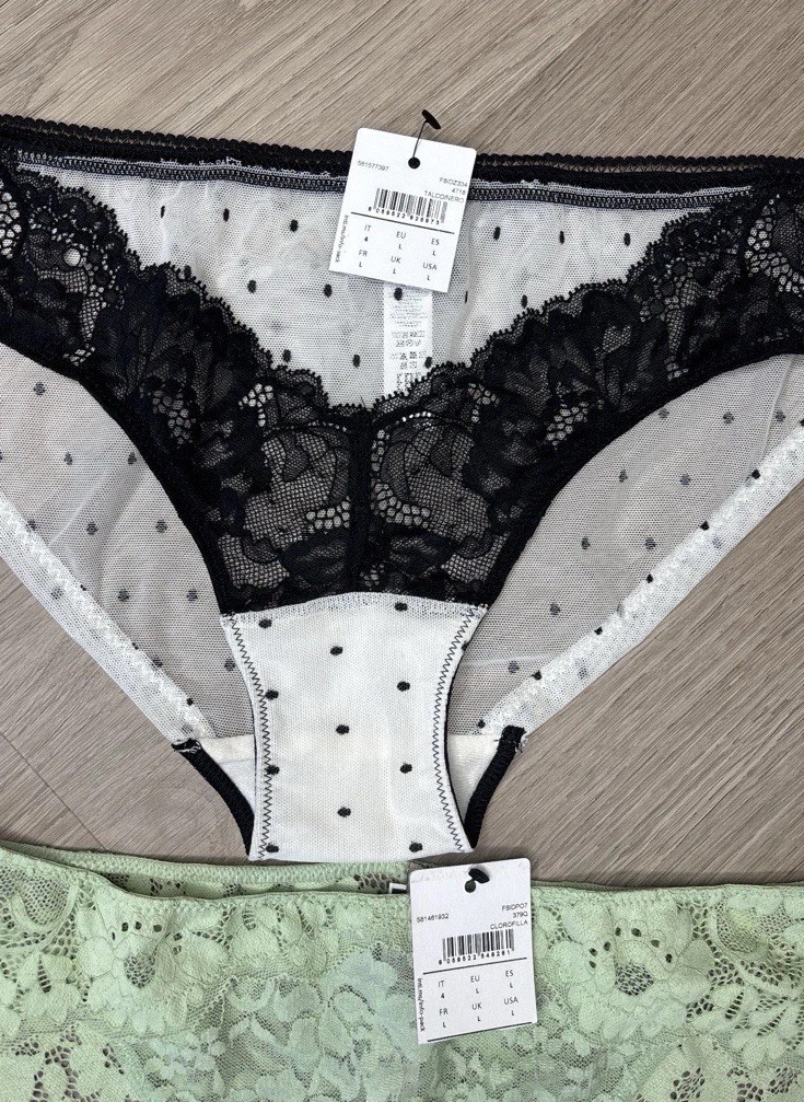Intimissimi Lace & Mesh Panties Lot of 2 – Floral Green & Polka Dot – Size L New