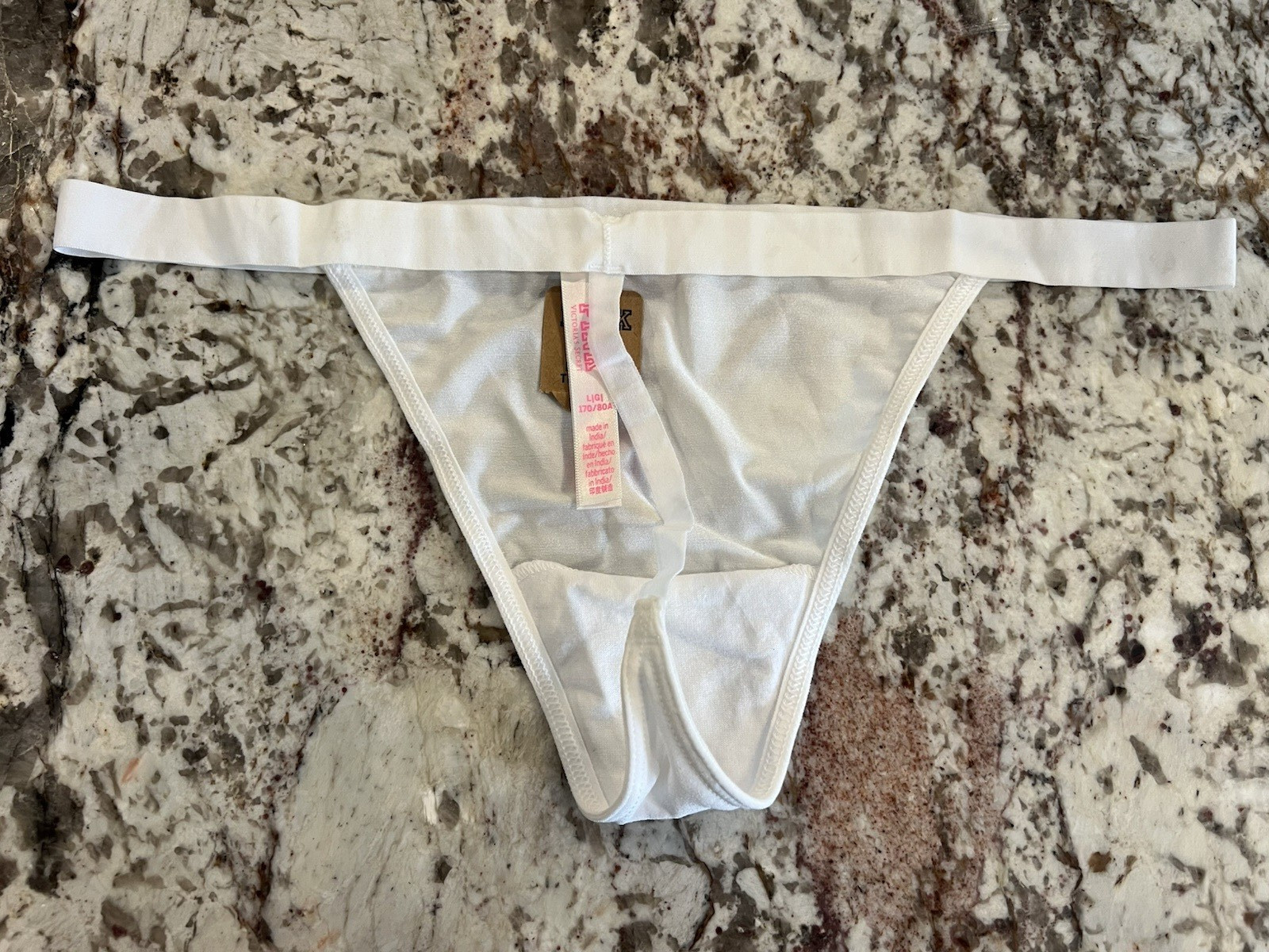 NWT Victoria’s Secret PINK White Silver Dog Logo No Show V String Thong Panty L